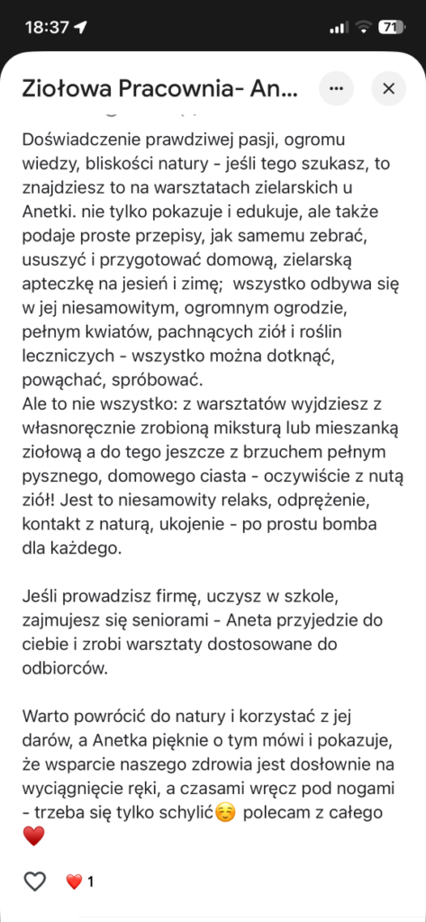 Ziołowa Pracownia opinia o warsztatach.